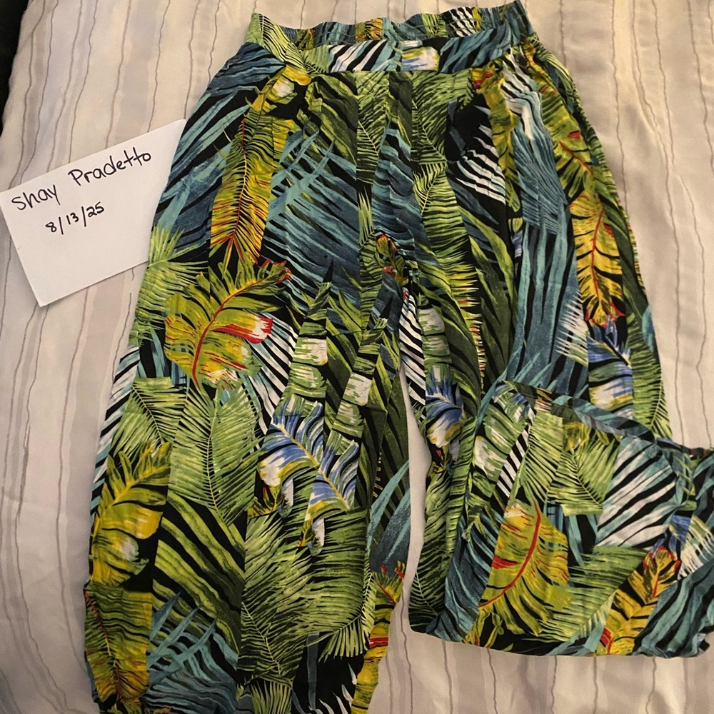 Tropical Leaf Flowy Pants